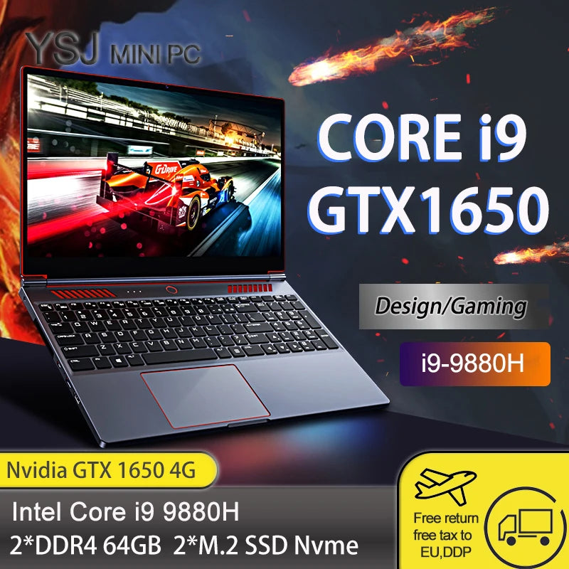 YSJMNPC Gaming Laptop Computer Intel Core i7-8750H GTX1650 4G 16.1 Inch IPS Screen RAM Max 64GB 2*DDR4 2*M.2 NVMe Windows11