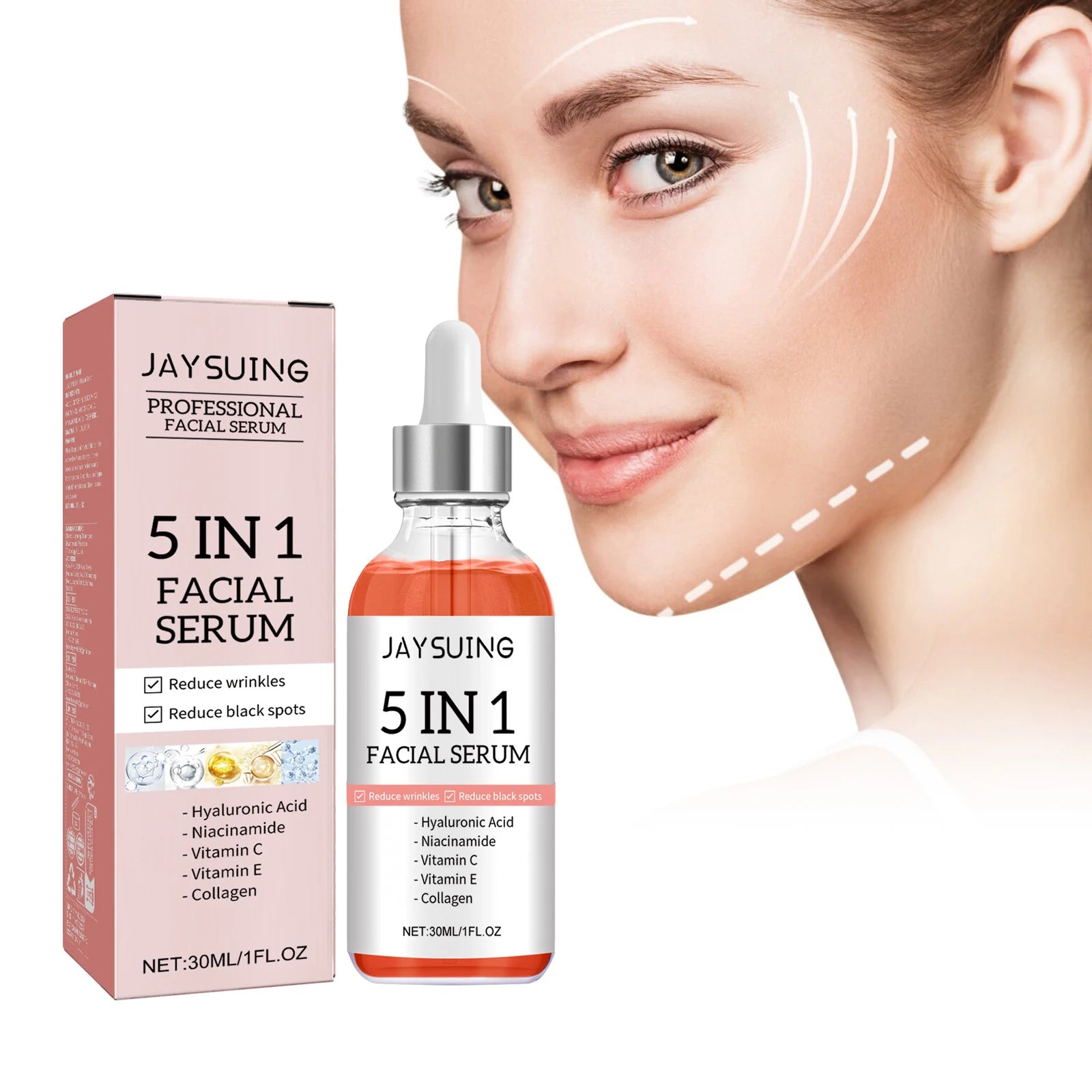 5 In 1 Fade fine lines Firming Face Serum Moisturizing brightning Vitamin C Hyaluronic Acid Facial Serum Shrink Pores Skin Care