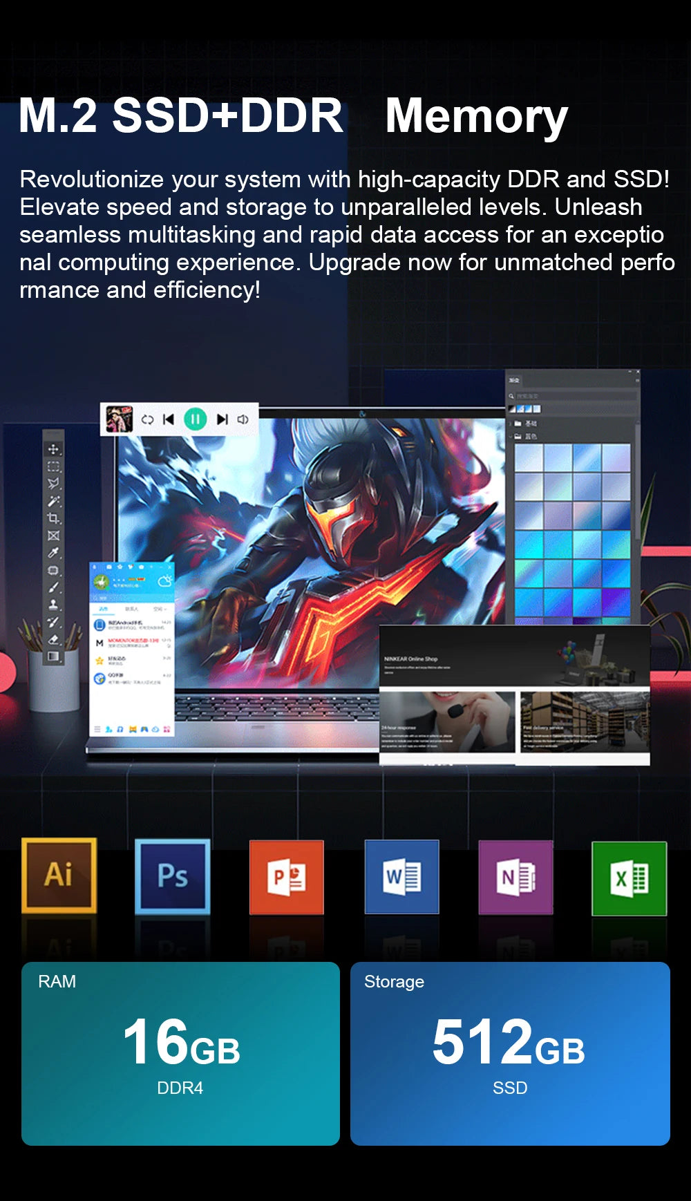 Intel Notebook PC Gamer 15.6" Ultra Slim Laptop Intel Celeron N4000 16GB RAM 1TB 2TB SSD Office Study Computer PC Windows 11 Pro