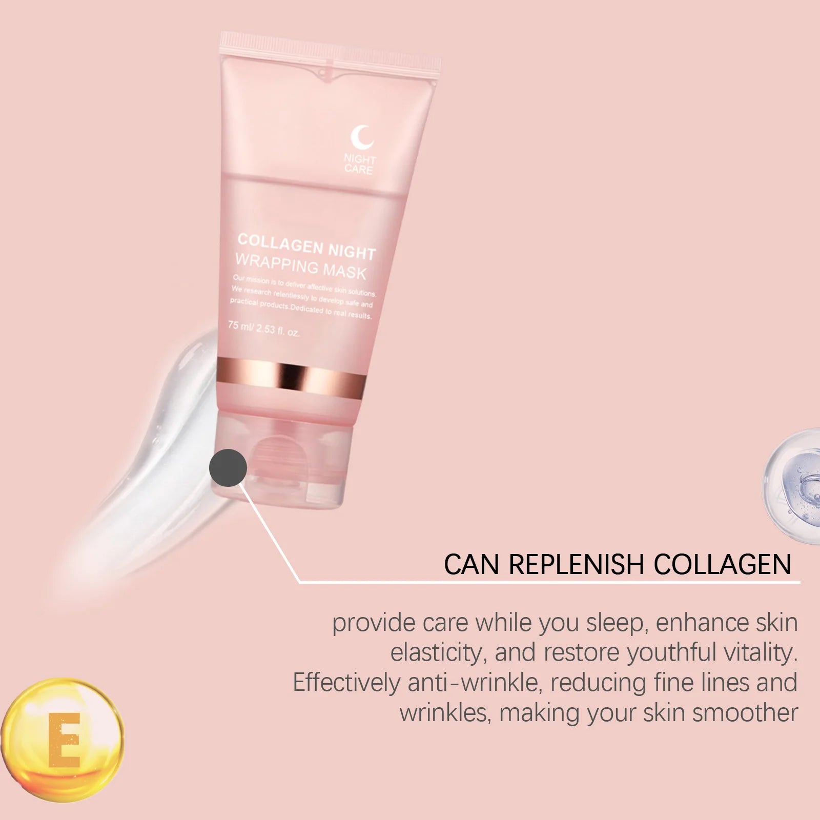 Collagen Overnight Wrapping Peel Off Facial Mask, Korean Collagen Night Wrapping Mask Deeply Hydrates Night Care Mask Cream 75ml