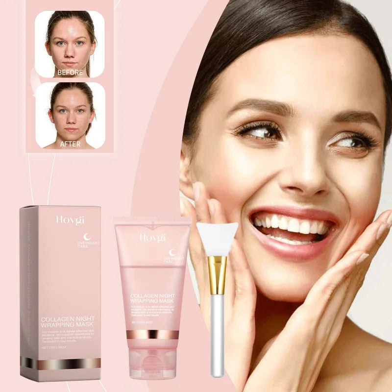 Collagen Overnight Wrapping Peel Off Facial Mask, Korean Collagen Night Wrapping Mask Deeply Hydrates Night Care Mask Cream 75ml