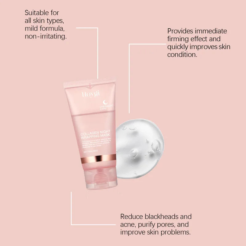 Collagen Overnight Wrapping Peel Off Facial Mask, Korean Collagen Night Wrapping Mask Deeply Hydrates Night Care Mask Cream 75ml