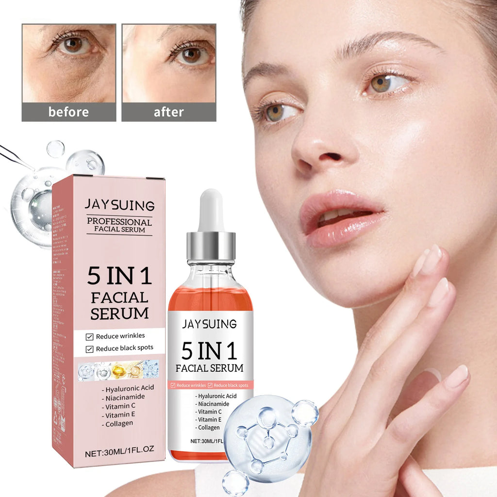 5 In 1 Fade fine lines Firming Face Serum Moisturizing brightning Vitamin C Hyaluronic Acid Facial Serum Shrink Pores Skin Care
