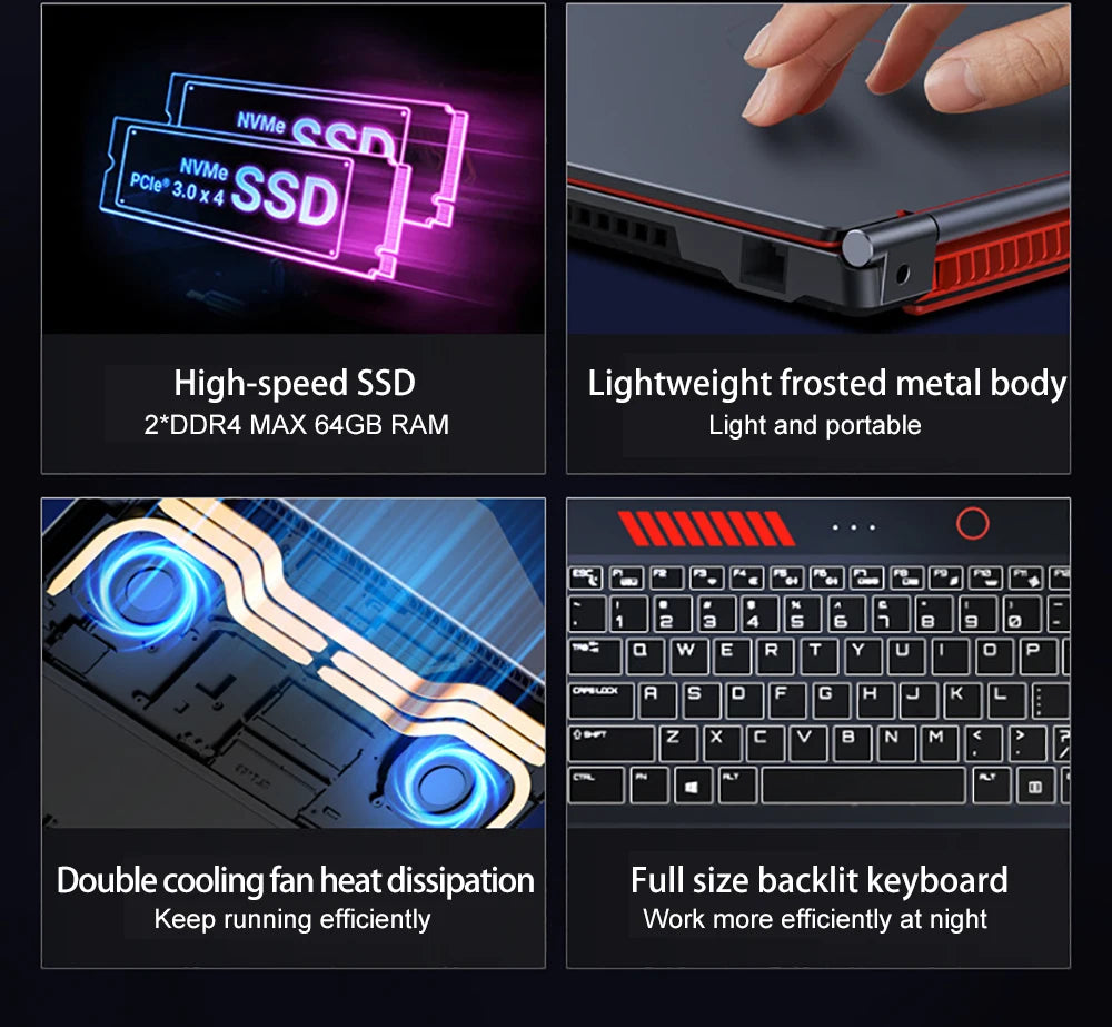 YSJMNPC Gaming Laptop Computer Intel Core i7-8750H GTX1650 4G 16.1 Inch IPS Screen RAM Max 64GB 2*DDR4 2*M.2 NVMe Windows11