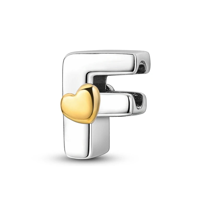 Fit Original 925 Sterling Silver Letter Charms Beads A-Z Golden Love Alphabet Charms For Women Fine DIY Birthday Jewelry Gifts