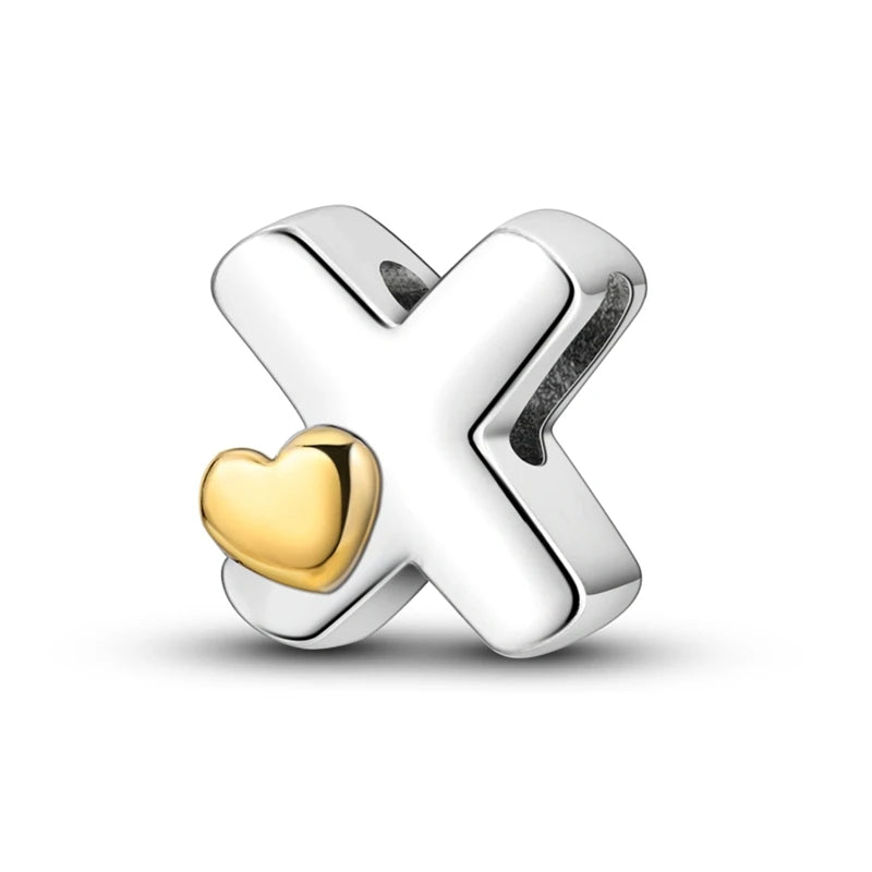 Fit Original 925 Sterling Silver Letter Charms Beads A-Z Golden Love Alphabet Charms For Women Fine DIY Birthday Jewelry Gifts