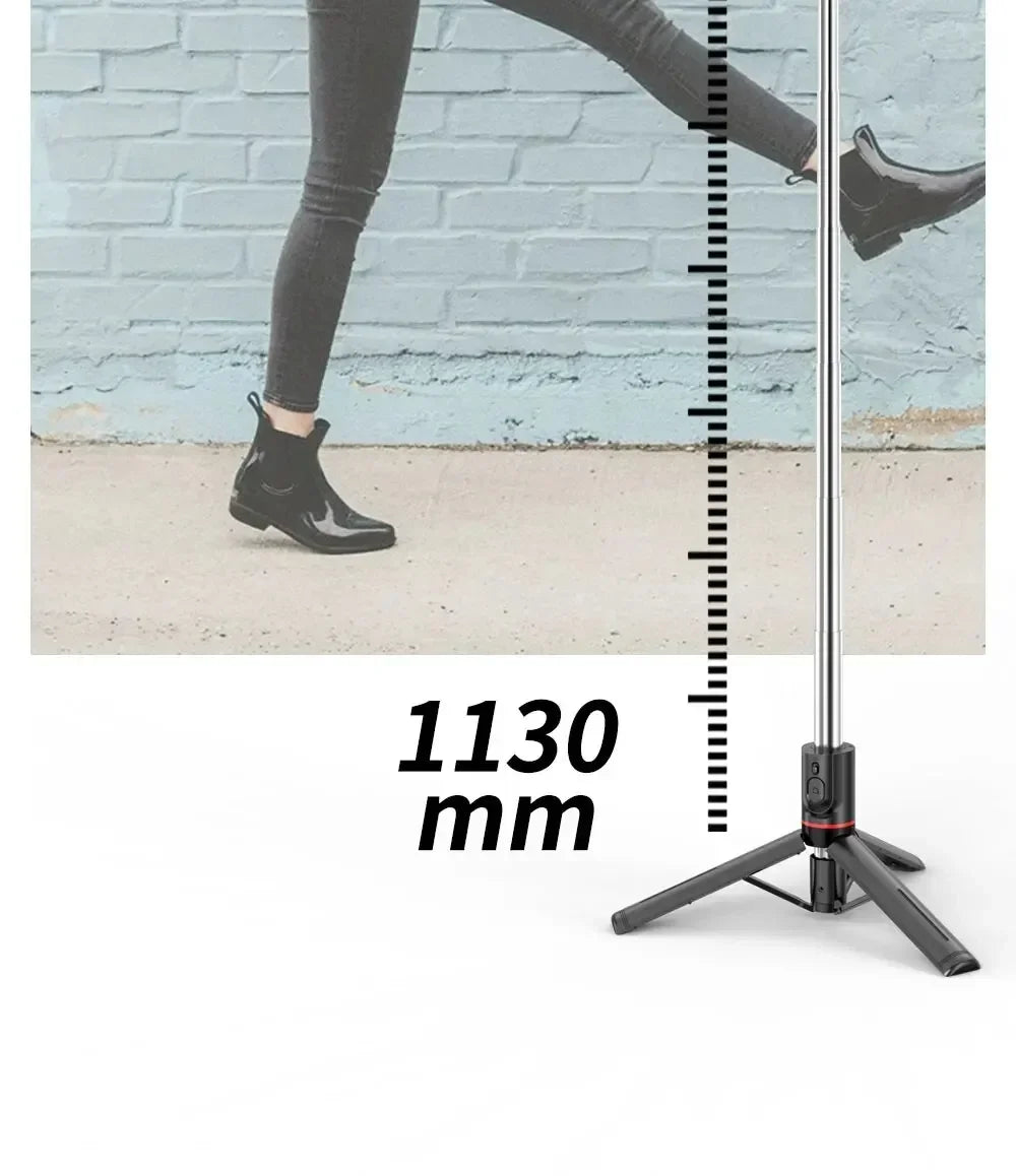 Wireless Selfie Stick for Smartphone, Foldable Tripod with Bluetooth Remote, Portable Stand, Vlog Shooting Record, 44"