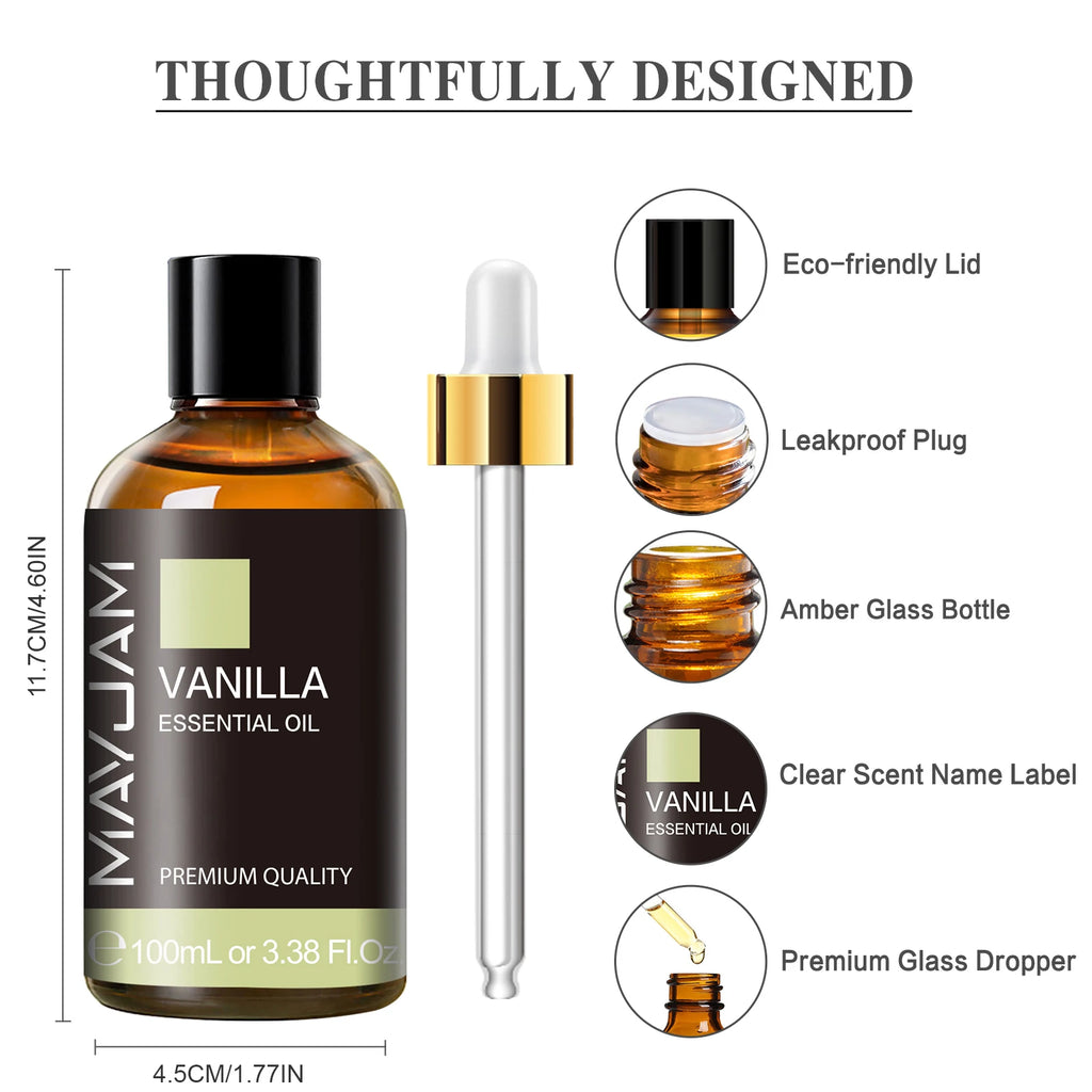 MAYJAM 1 Piece 100ML Pure Natural Plants Essential Oil For Humidifiers Aromatic Diffuser Vanilla Lavender Mint Bergamot Rose
