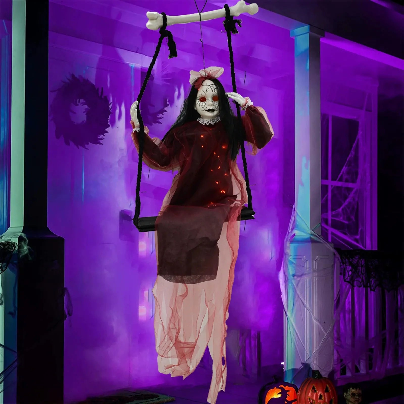 Halloween Swing Girl Purple Female Ghosts Gauzes Hanging Ghosts Indoor And Outdoor Horror Venue Layout Room Escape Props