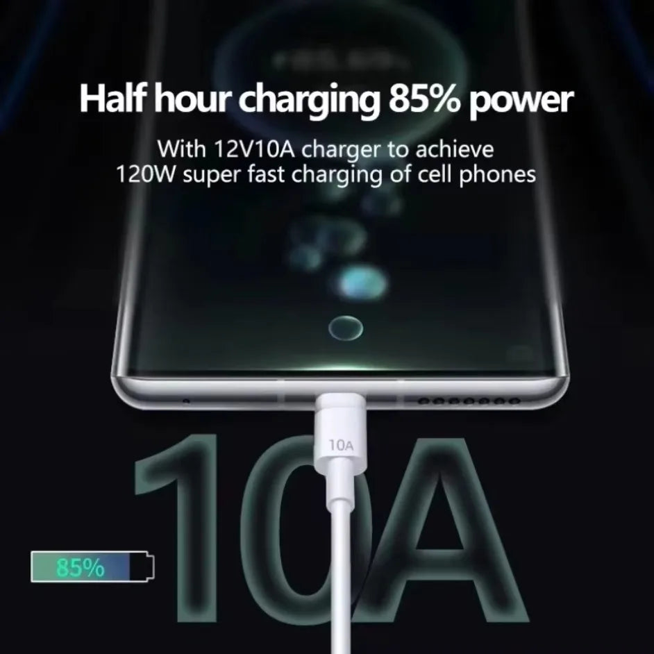 Universal 120W USB Type C Cable 10A Super Fast Charging Cable 1M/1.5M/2M For Xiaomi Smasung S24 S23 Huawei P70 Honor Data Cord