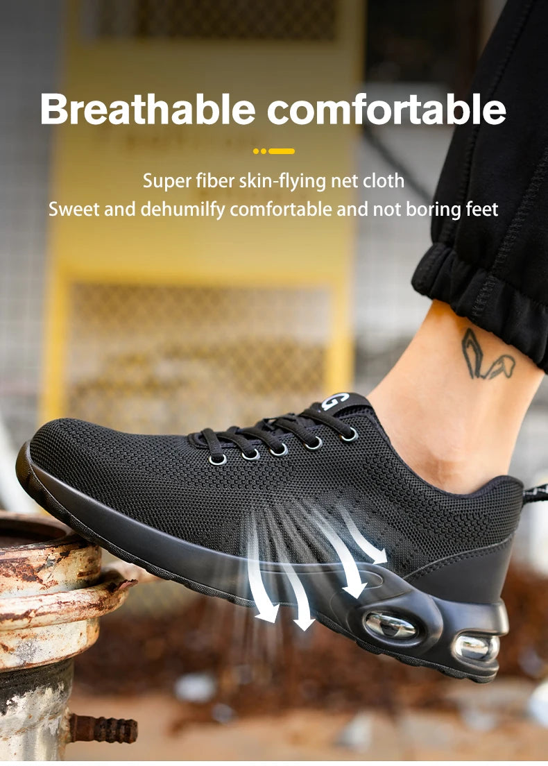 New Men Safety Shoes Anti-smash Anti-puncture Work Shoes Mesh Breathable Lightweight Work Sneakers Indestructible Slip-resistant