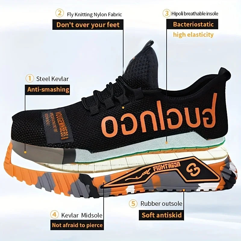 Steel Toe Anti-Puncture Men's Safety Shoes Reinforced Sole Slip Resistant Shoes Man Lightweight Breathable Men's Work Shoes
