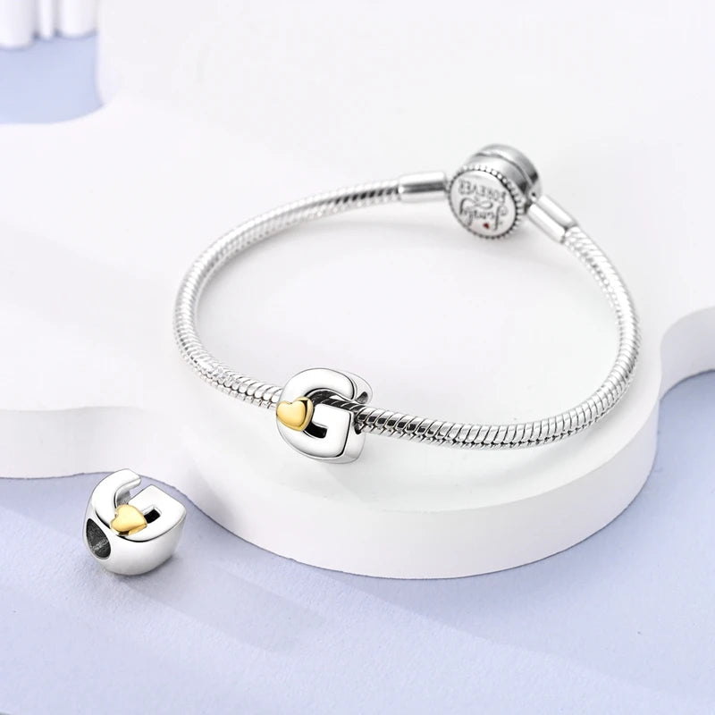 Fit Original 925 Sterling Silver Letter Charms Beads A-Z Golden Love Alphabet Charms For Women Fine DIY Birthday Jewelry Gifts