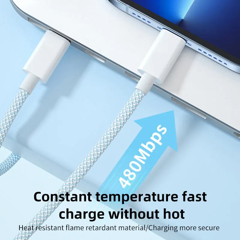 PD 60W USB-C To Type C Cable for IPhone 15 16 Pro Fast Charging Wire for Huawei Xiaomi Samsung Colorful Weaving Data Cable Line
