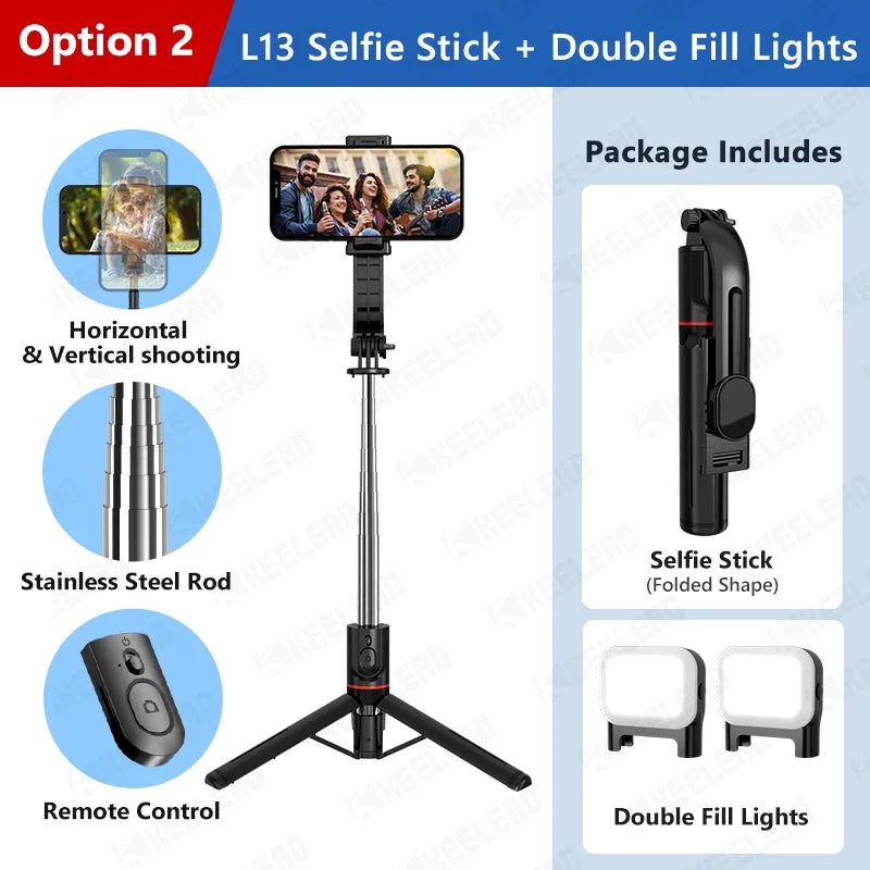 Wireless Selfie Stick for Smartphone, Foldable Tripod with Bluetooth Remote, Portable Stand, Vlog Shooting Record, 44"