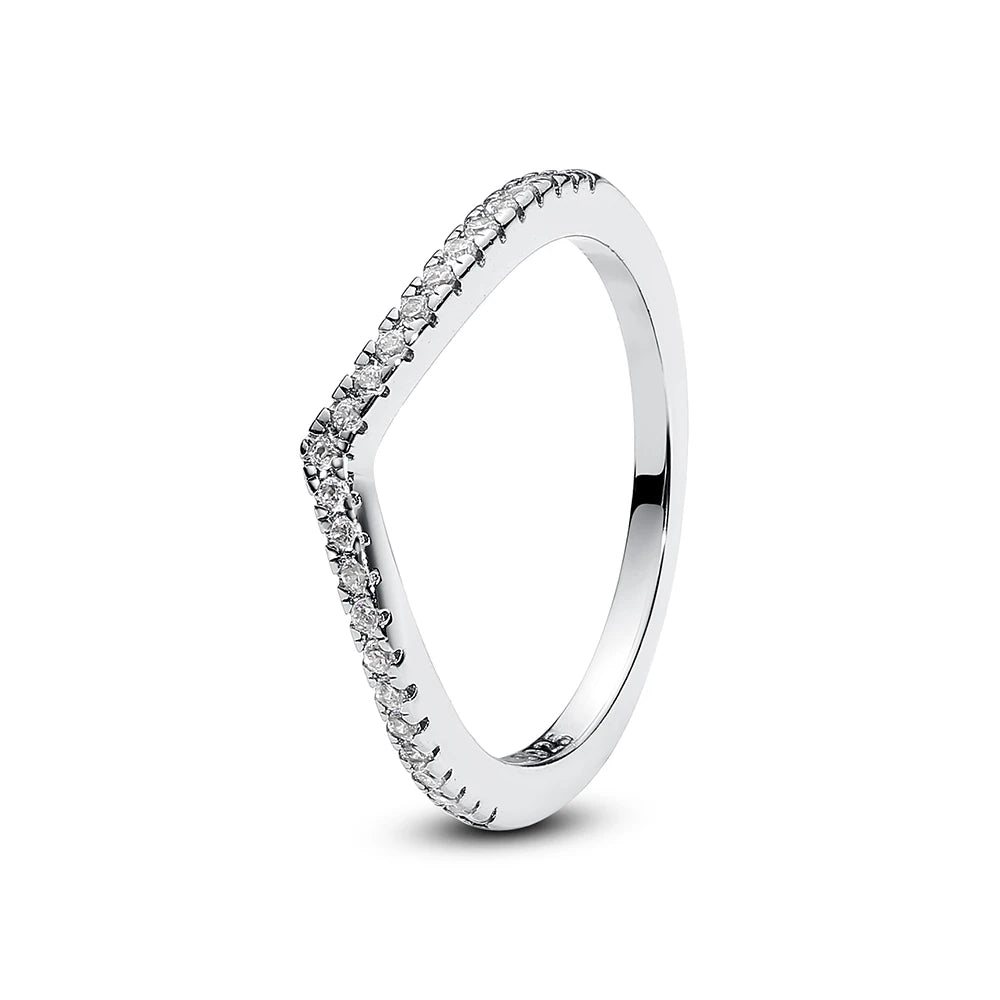 Original 925 Sterling Silver Rings For Women Love Heart Crown Wishbone Engagement Wedding Ring Rose Gold Luxury Jewelry Gift