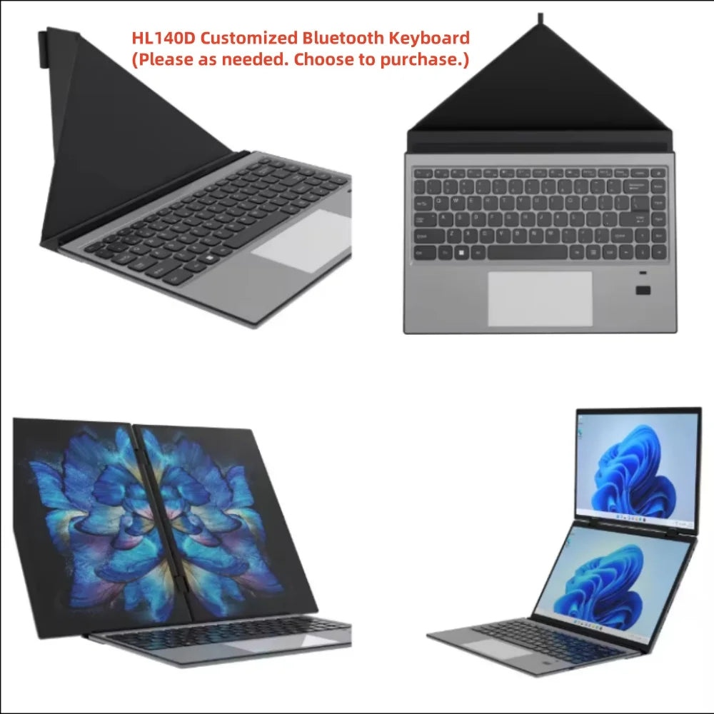 Intel N100 CPU Dual Screen Laptop 14"+14 " 2K Touch Screen Notebook 32GB 360 Degree Flip Metal Case 2 in 1 Laptop Computer