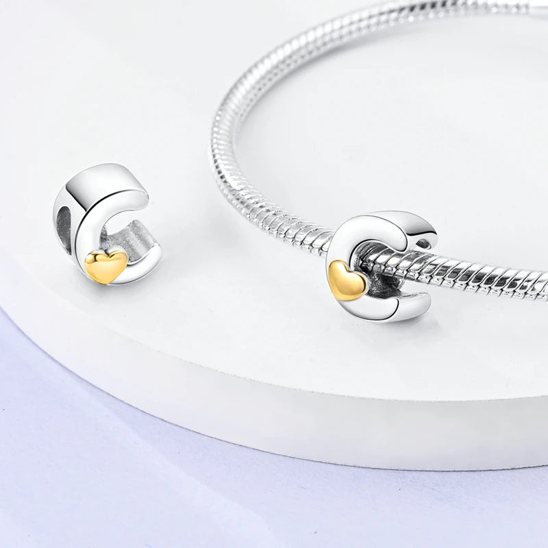 Fit Original 925 Sterling Silver Letter Charms Beads A-Z Golden Love Alphabet Charms For Women Fine DIY Birthday Jewelry Gifts