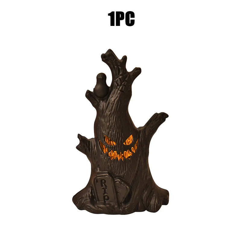 Halloween Decorations LED Ghost Lantern Candle Lights Stump Lanterns Holiday Ambience Ornaments Horror Decoration
