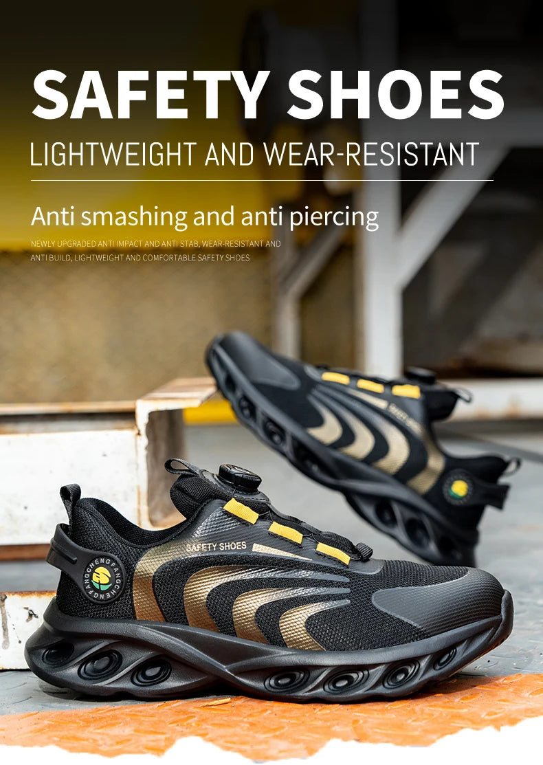 Rotary Buckle Work Sneakers Protective Shoes Lightweight Safety Shoes Puncture-Proof Anti-smash Steel Toe Shoes Work Footwear