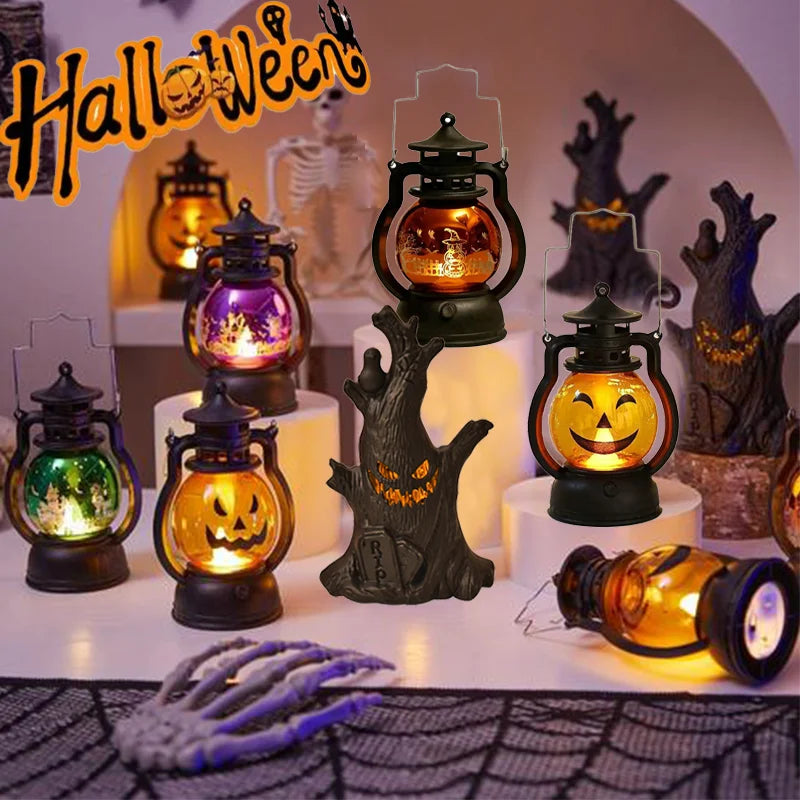 Halloween Decorations LED Ghost Lantern Candle Lights Stump Lanterns Holiday Ambience Ornaments Horror Decoration