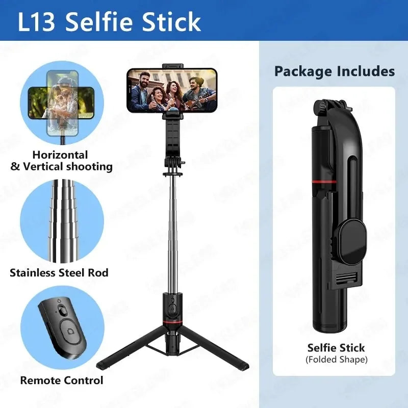 Wireless Selfie Stick for Smartphone, Foldable Tripod with Bluetooth Remote, Portable Stand, Vlog Shooting Record, 44"