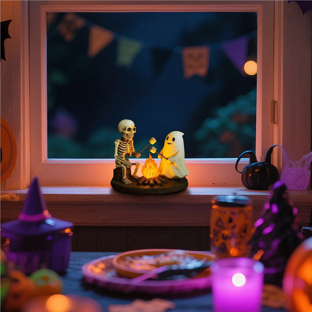 Halloween Skeleton Ghost Bonfire Night Lamp , Flickering Ghost Skeleton Decoration | Indoor Lighting for Mantel Bedside Living R