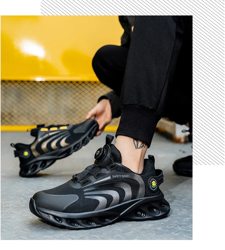 Rotary Buckle Work Sneakers Protective Shoes Lightweight Safety Shoes Puncture-Proof Anti-smash Steel Toe Shoes Work Footwear