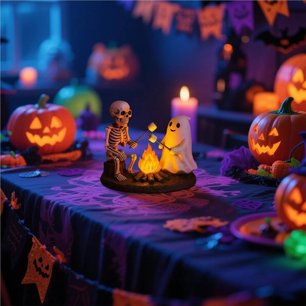Halloween Skeleton Ghost Bonfire Night Lamp , Flickering Ghost Skeleton Decoration | Indoor Lighting for Mantel Bedside Living R