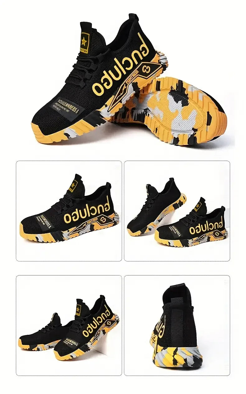 Steel Toe Anti-Puncture Men's Safety Shoes Reinforced Sole Slip Resistant Shoes Man Lightweight Breathable Men's Work Shoes