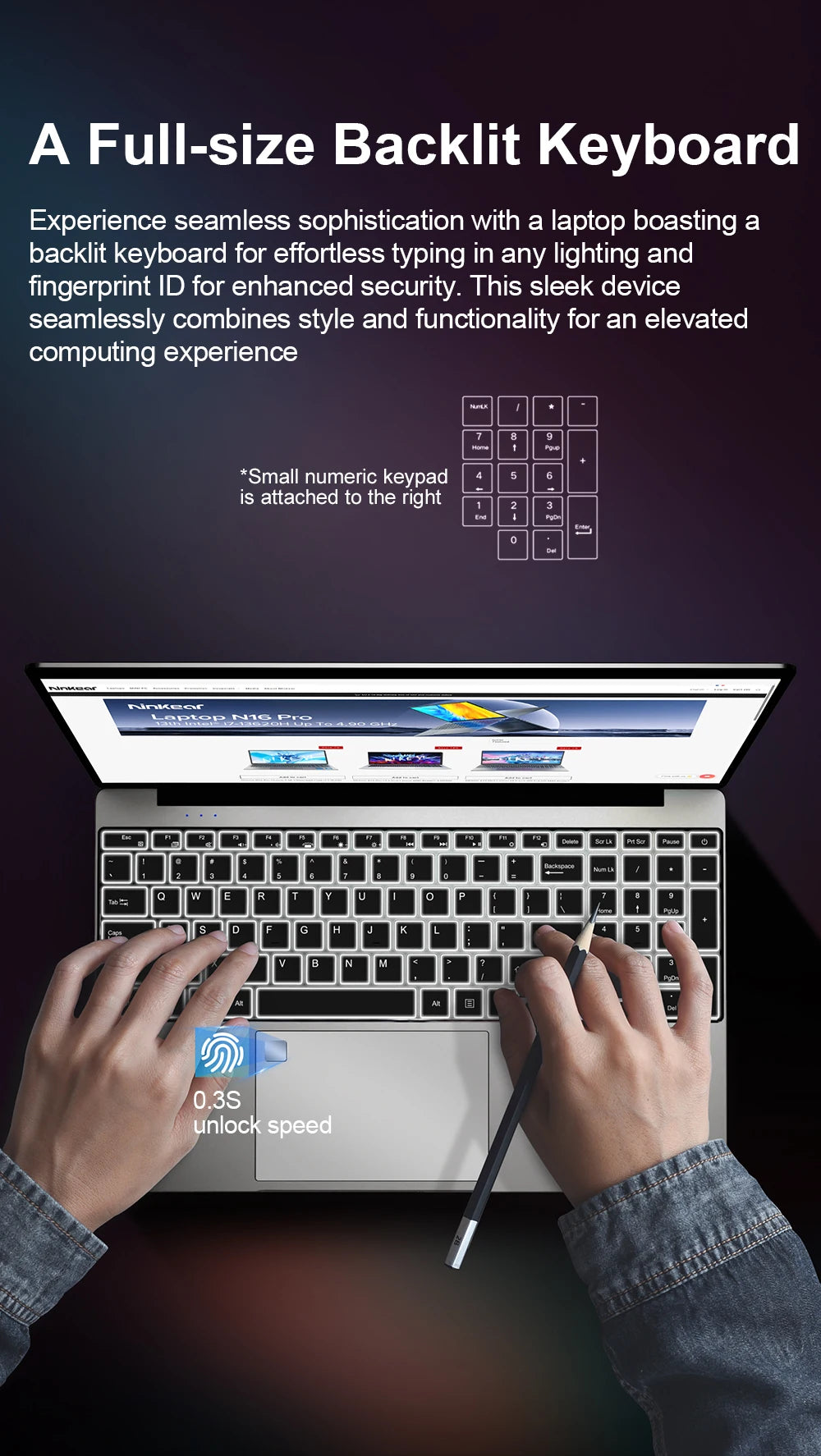 Ninkear N15 Air laptop Intel N95 15.6 Inch FHD IPS 16GB DDR4 512GB SSD Backlit Keyboard Fingerprint unlock Windows 11 Notebook