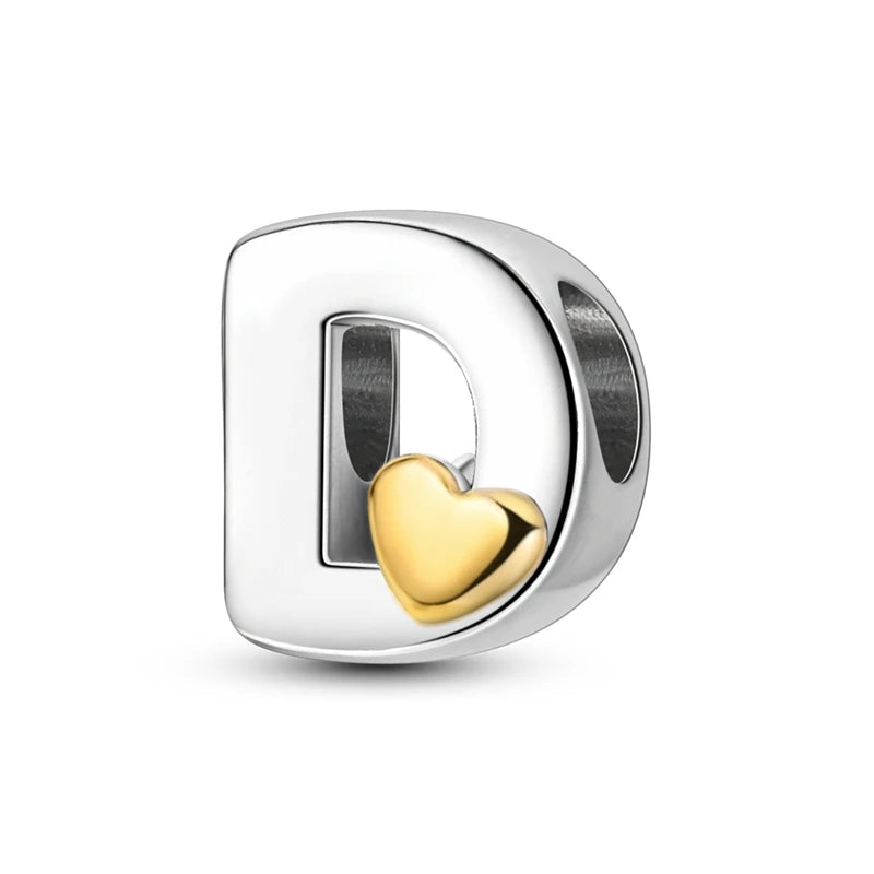 Fit Original 925 Sterling Silver Letter Charms Beads A-Z Golden Love Alphabet Charms For Women Fine DIY Birthday Jewelry Gifts