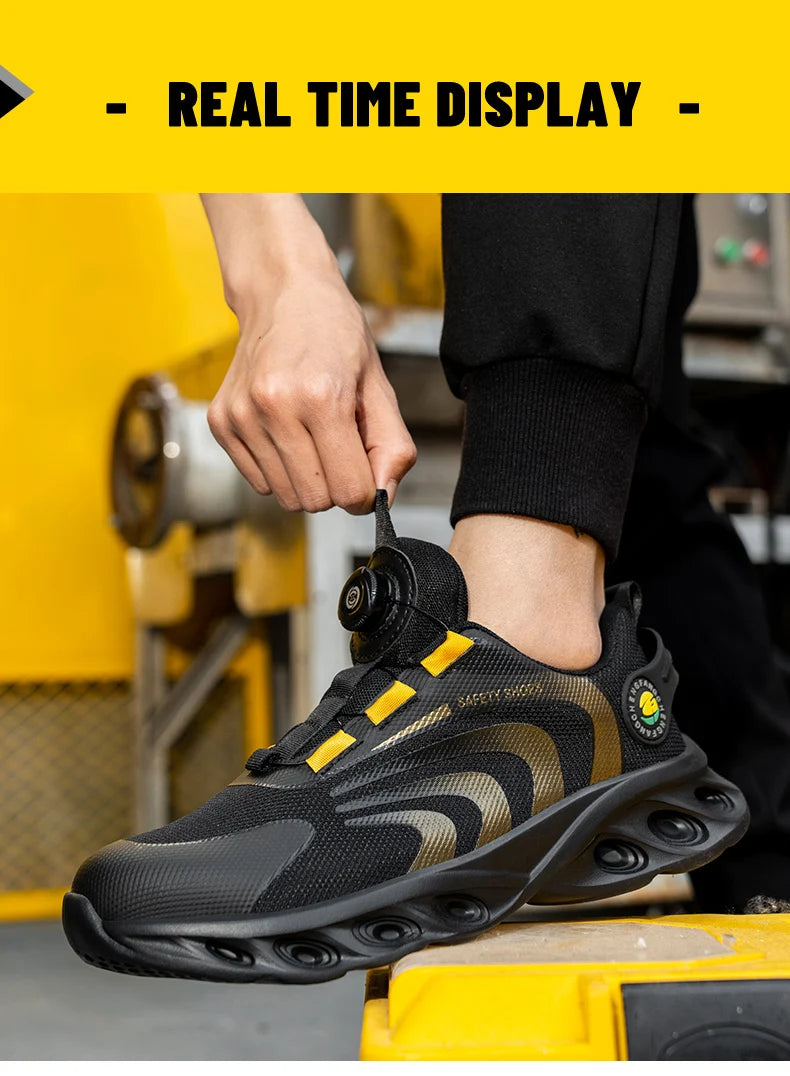 Rotary Buckle Work Sneakers Protective Shoes Lightweight Safety Shoes Puncture-Proof Anti-smash Steel Toe Shoes Work Footwear