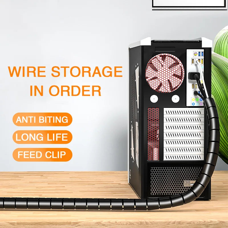 2M Flexible Spiral Cable Organizer Clips Storage Pipe Cord Protector Management Cable Winder Desk Tidy Cable Accessories Tools