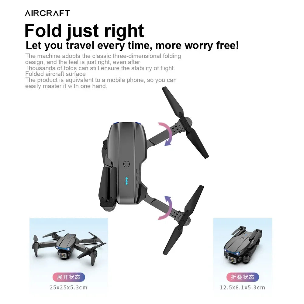 E99Pro HD Drone. 4K dual WiFi FPV, obstacle avoidance. Professional quadcopter for aerial photography.