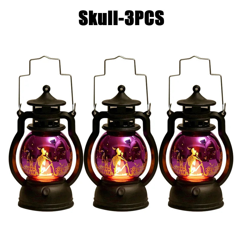Halloween Decorations LED Ghost Lantern Candle Lights Stump Lanterns Holiday Ambience Ornaments Horror Decoration