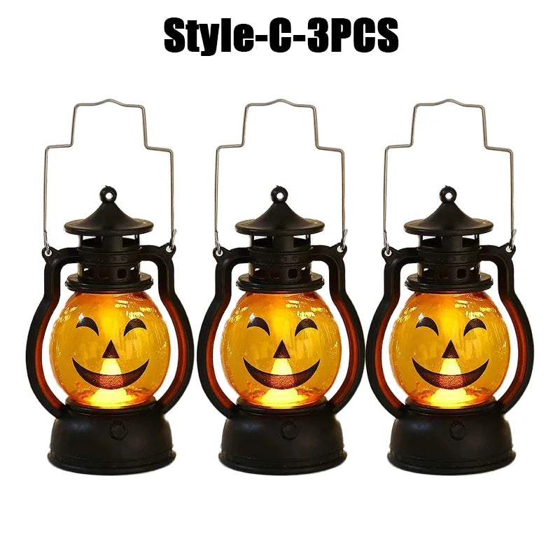 Halloween Decorations LED Ghost Lantern Candle Lights Stump Lanterns Holiday Ambience Ornaments Horror Decoration