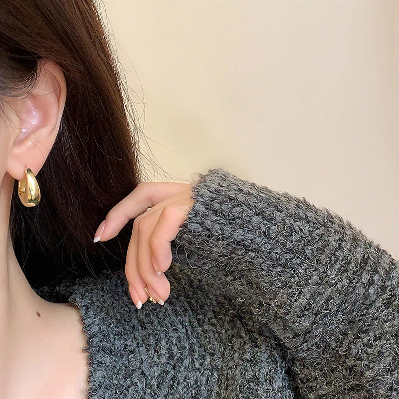Punk Oval Hoop Earrings Metallic Geometric Ear Buckle Minimalist Style U-shaped Ear Buckle Daily Life Earring Accessories