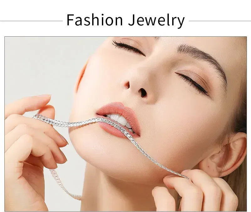 18K Gold color Silver Color 6mm Full Sideways Necklace 8/18/20/24 Inch Chain For Woman Men Fashion Wedding Engagement Jewelry