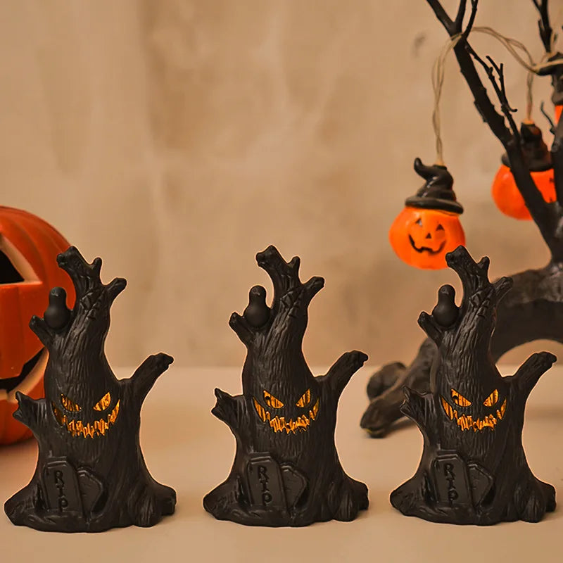 Halloween Decorations LED Ghost Lantern Candle Lights Stump Lanterns Holiday Ambience Ornaments Horror Decoration