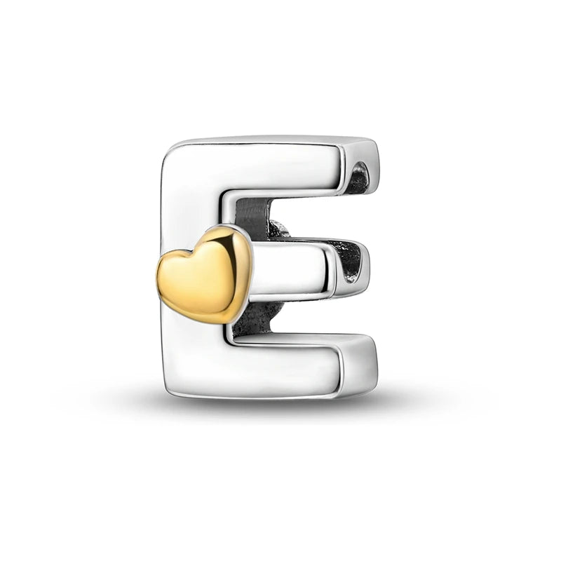 Fit Original 925 Sterling Silver Letter Charms Beads A-Z Golden Love Alphabet Charms For Women Fine DIY Birthday Jewelry Gifts