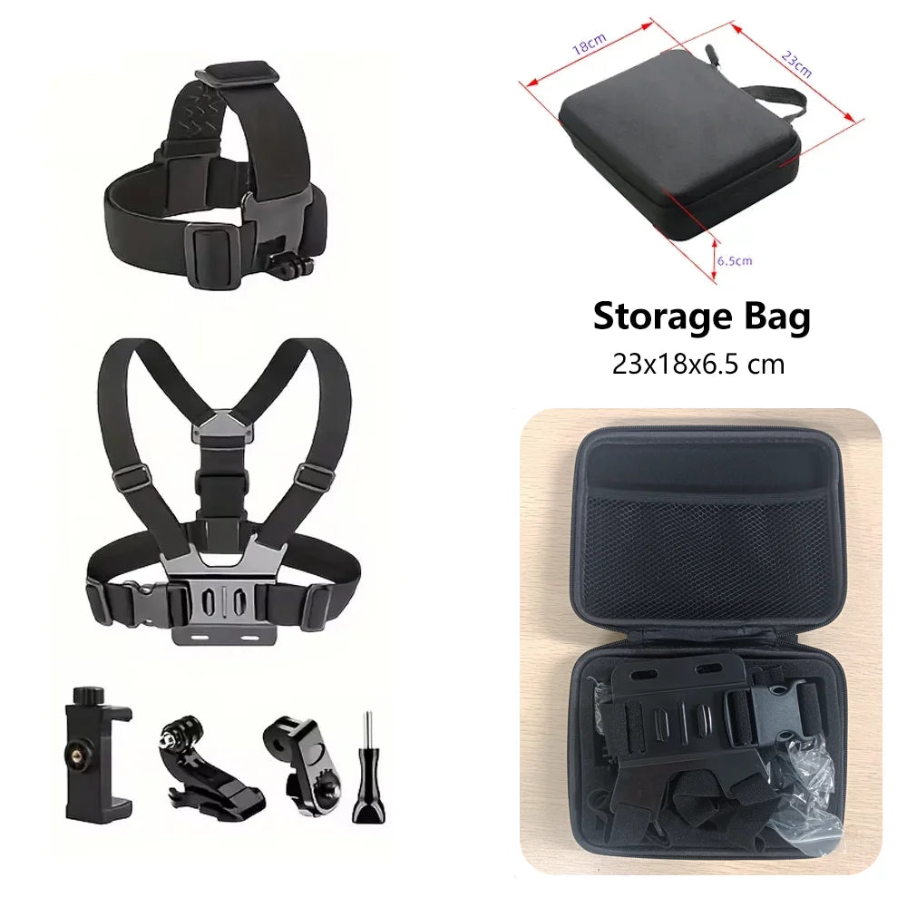 All-in-One Action Camera Accessories Kit Head Strap Chest Strap Mount Adjustable for GoPro Hero Phone Osmo SJCAM AKASO insta360