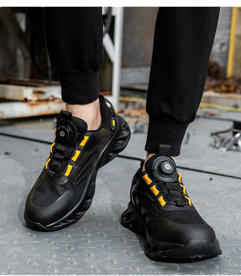 Rotary Buckle Work Sneakers Protective Shoes Lightweight Safety Shoes Puncture-Proof Anti-smash Steel Toe Shoes Work Footwear