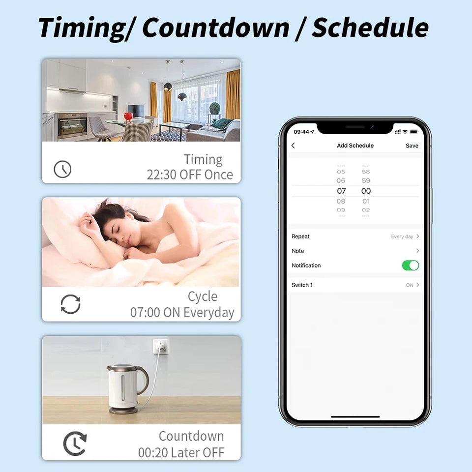 Tuya 16A 20A EU Smart Socket WiFi Smart Plug With Power Monitoring Timing Function Voice Control Alexa Google Assitant