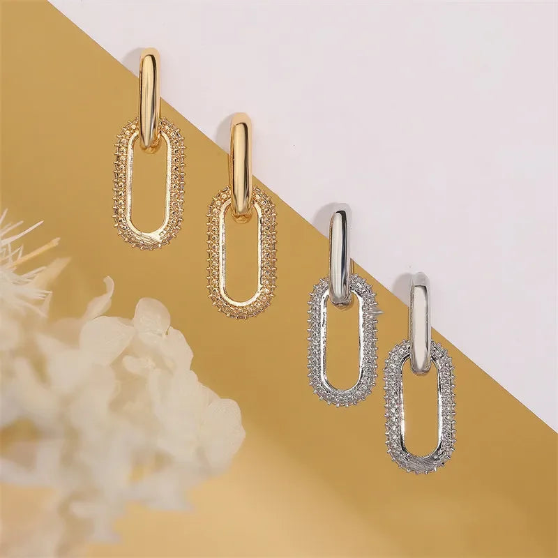 Shiny Rhinestone Geometric Earrings | Ladies' Light Luxury Elliptical Double Ring | Exquisite Party Accessories