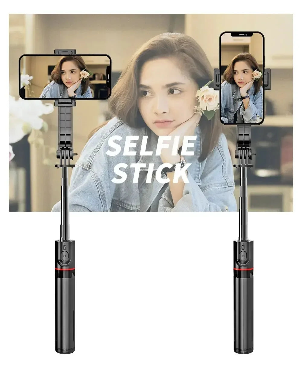 Wireless Selfie Stick for Smartphone, Foldable Tripod with Bluetooth Remote, Portable Stand, Vlog Shooting Record, 44"