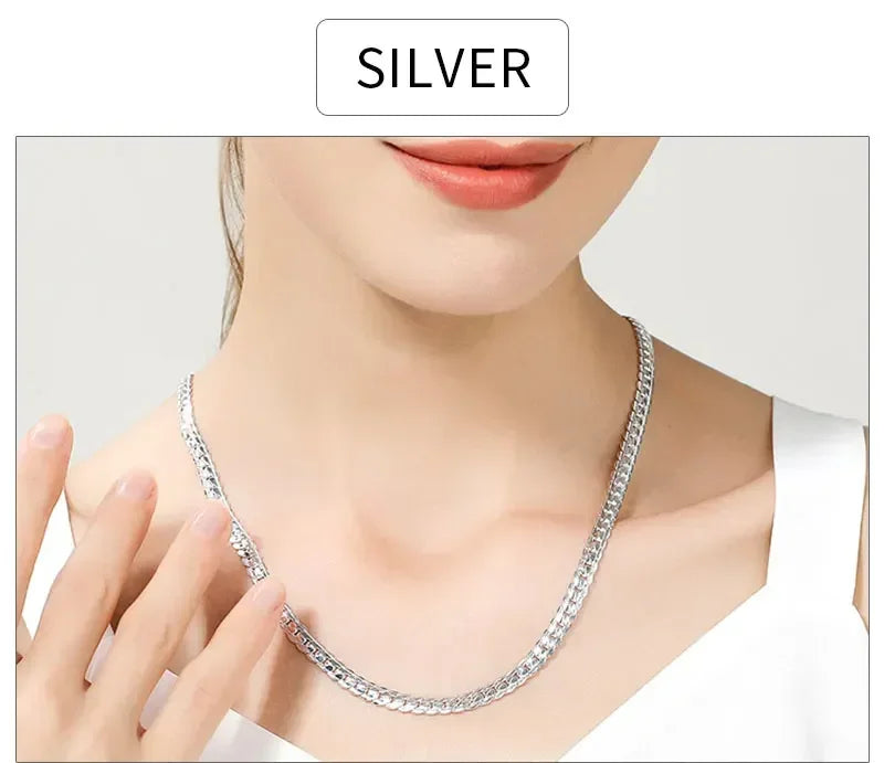 18K Gold color Silver Color 6mm Full Sideways Necklace 8/18/20/24 Inch Chain For Woman Men Fashion Wedding Engagement Jewelry