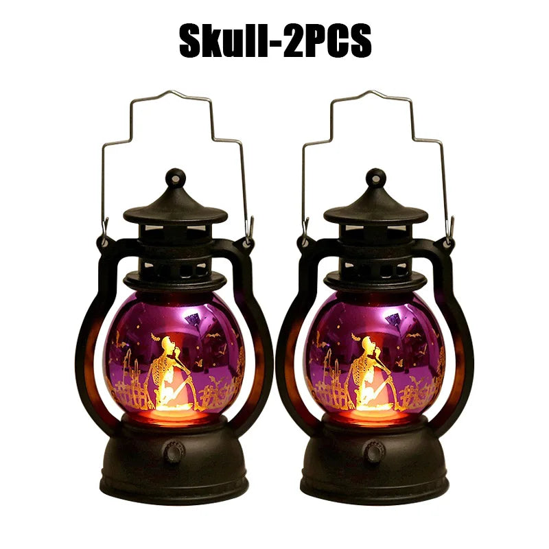 Halloween Decorations LED Ghost Lantern Candle Lights Stump Lanterns Holiday Ambience Ornaments Horror Decoration