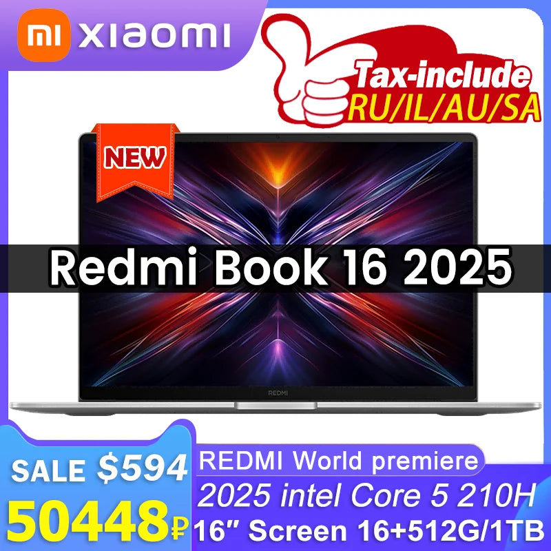 REDMI BOOK 16 2025 intel Core 5 210H Processor 16GB RAM 512G/1TB SSD 16inch FHD 60Hz Screen