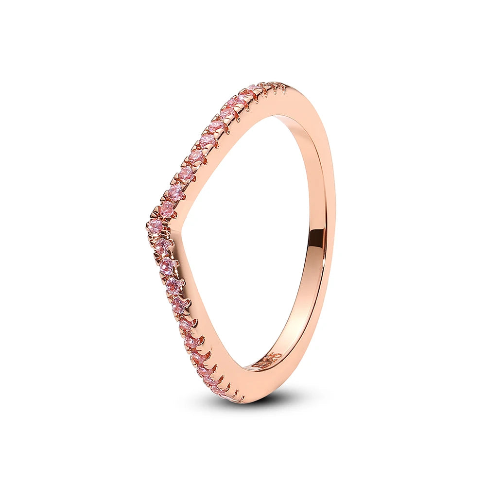 Original 925 Sterling Silver Rings For Women Love Heart Crown Wishbone Engagement Wedding Ring Rose Gold Luxury Jewelry Gift